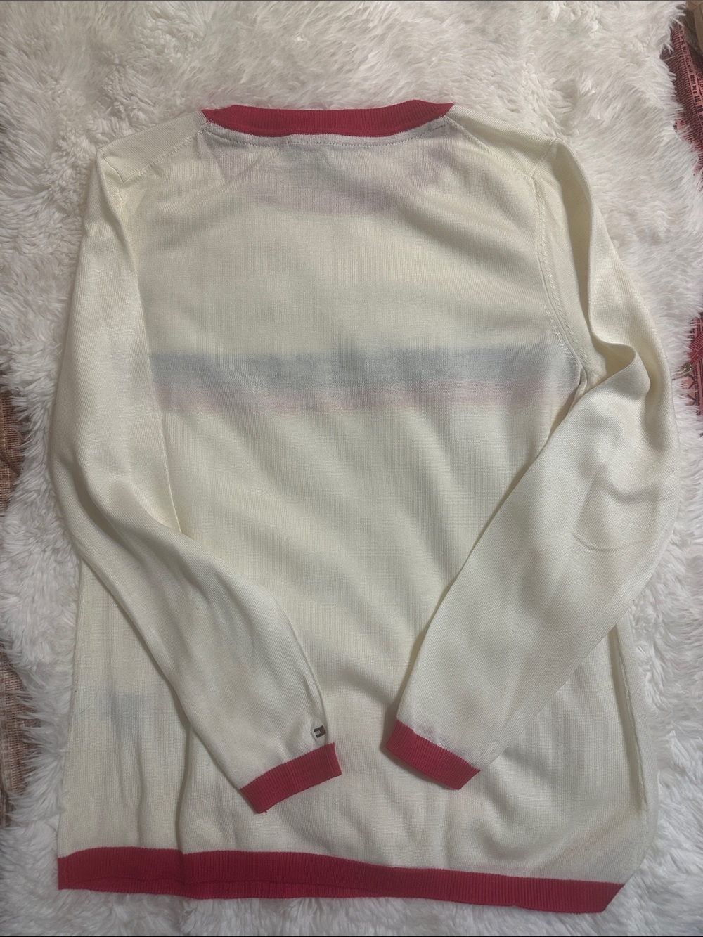 Tommy Hilfiger Rainbow LOVE Crewneck Sweater White Long Sleeve Knit Medium - Picture 4 of 12